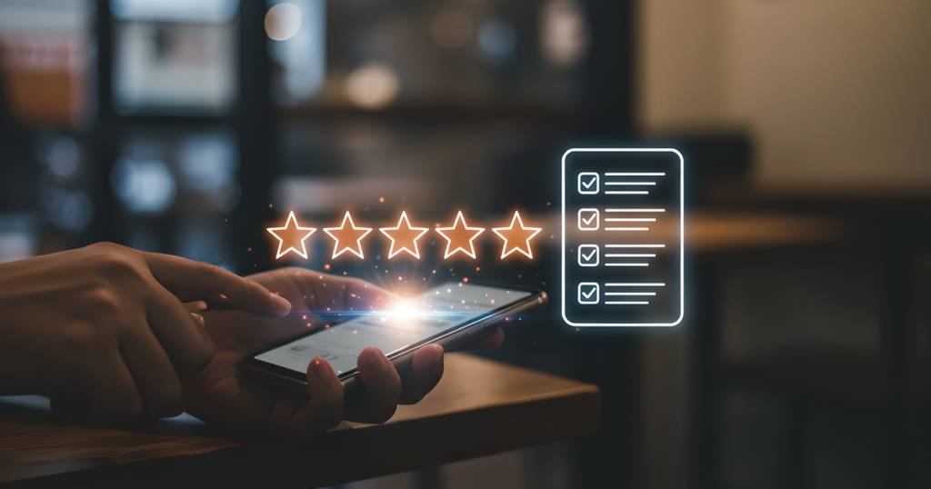 A person holding a smartphone showing a fast food or coffee app with visible discounts, rewards, or points